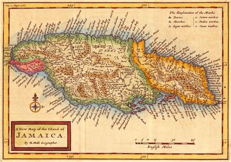 An old map showing Jamaica's location on the world map